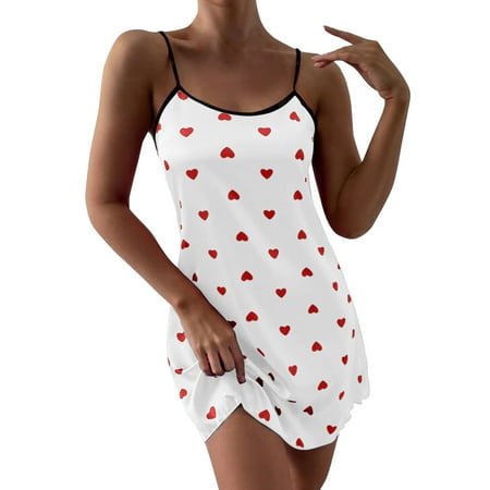 

Womens Nightshirts & Gowns Women Sheart Print Lettuce Trim Slip Nightdress Satin Underwear Sleepwear Cowl Mini Nightdress Lace Nightdress