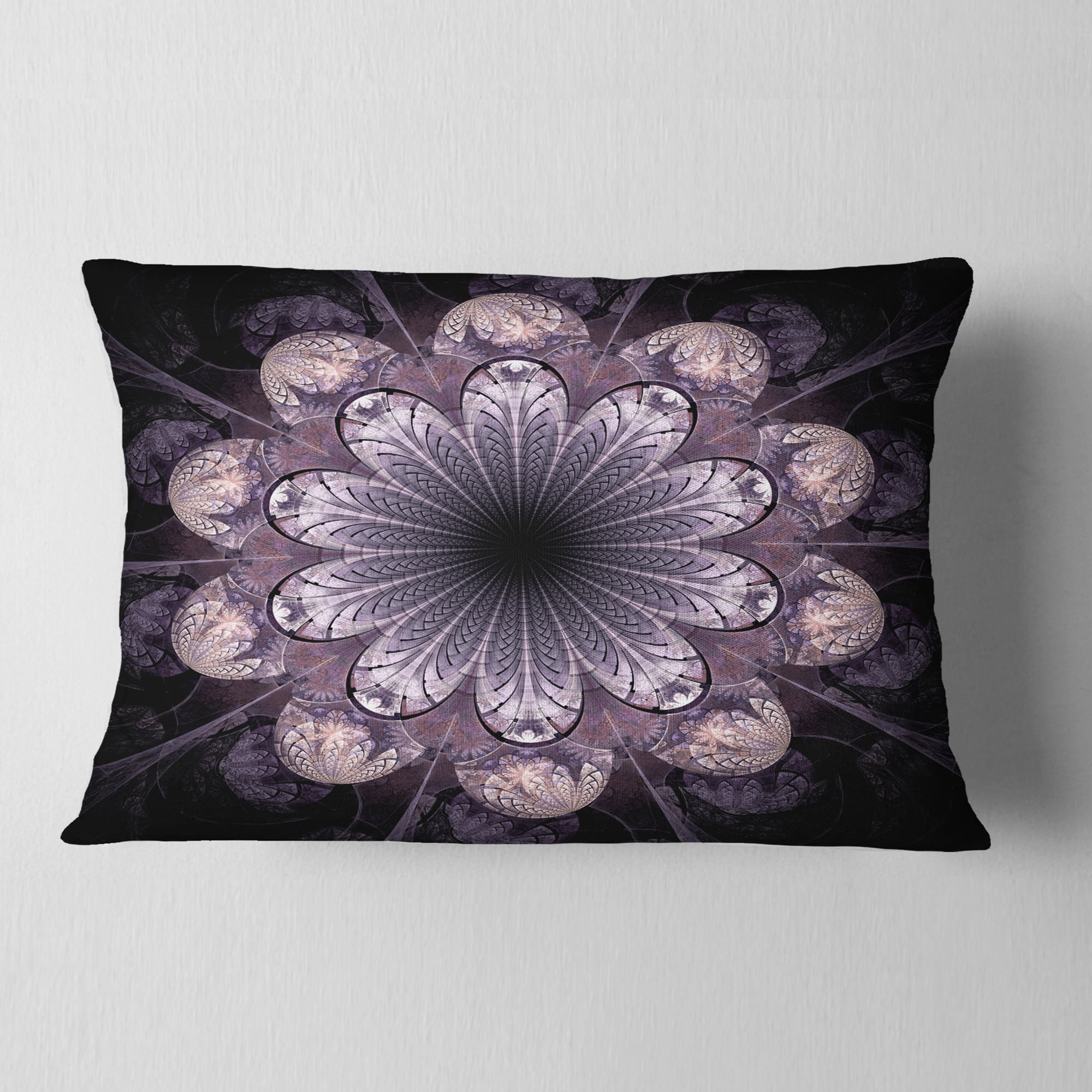 Designart Dark Pink Fractal Flower Pattern - Abstract Throw Pillow - 12x20