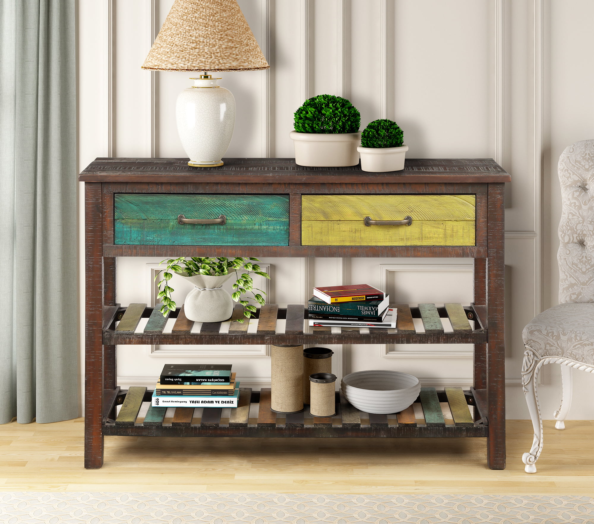 Console Table with 4 Drawers Clearance, Tall MDF Panels ...