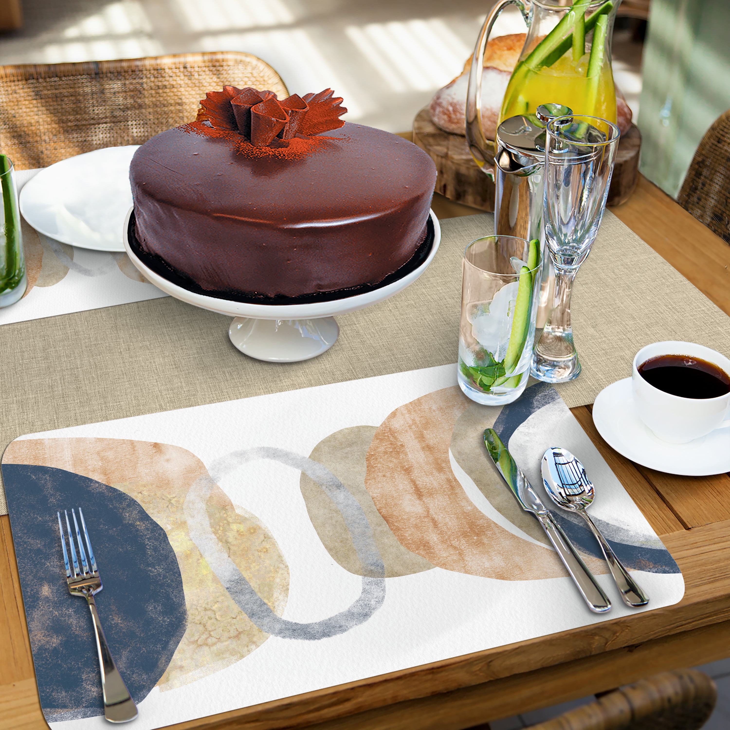 (4 pack) Conimar Blue Abstract Reversible Flexible Plastic Placemat