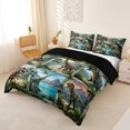 thumbnail image 2 of Manfei Woodland Dinosaur Wildlife Duvet Cover King,Retro Jungle King Bedding,Green Gray,Navy Blue Reversible,1 Duvet Cover and 2 Pillowcases, 2 of 6
