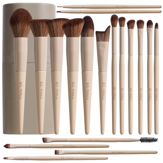 Set de brochas de maquillaje BS-MALL de 18 piezas sintéticas con estuche