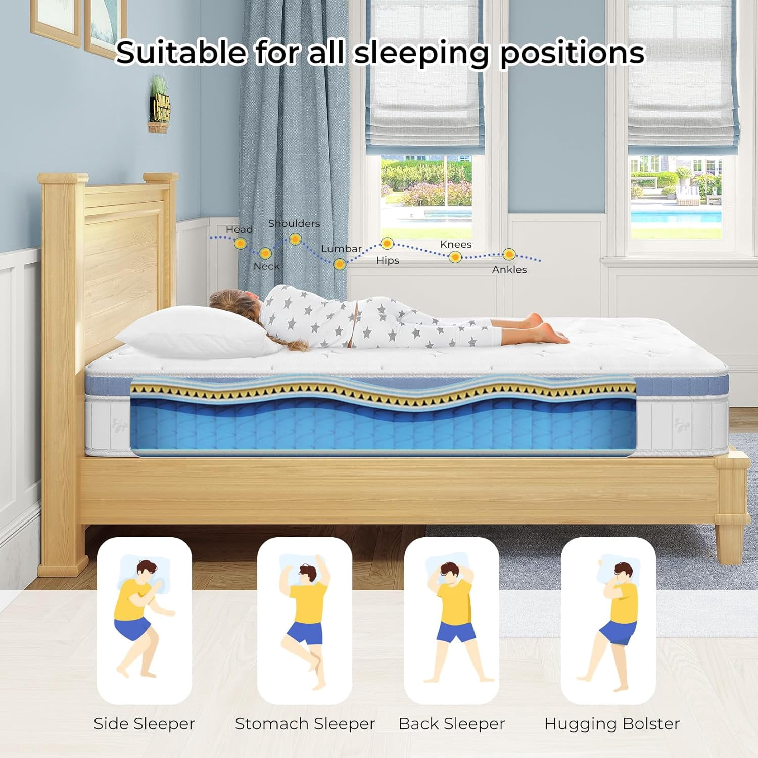 Yaak Twin Mattress 10 Inch, Hybrid Mattress in a Box Twin Size, Individual Pocket Spring Single Bed Mattress with Breathable Memory Foam, Pressure Relief, Medium Firm Twin Size Mattress 75"x39"x10"