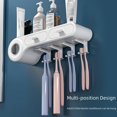 thumbnail image 4 of Wall-Mounted Toothbrush Organizer with Automatic Toothpaste Dispenser & Cup Holder - No-Drill Installation, Space-Saving Storage Solution for 3-Person Family, Durable Plastic, White Bathroom, 4 of 6