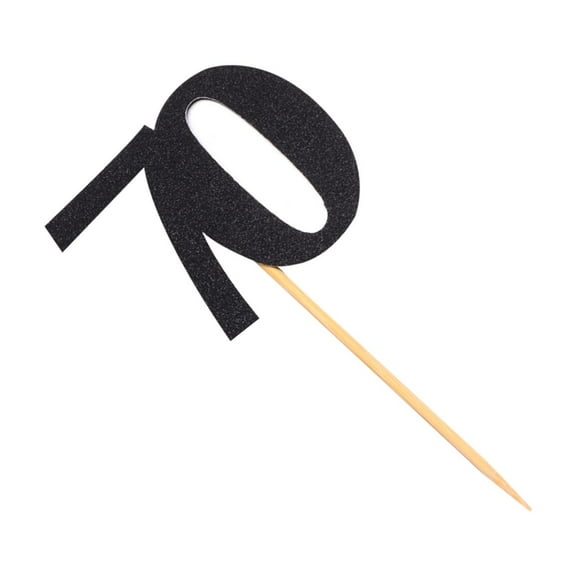 IBASETOY 20pcs Black Glitter Paper Birthday Cake Toppers 70th Anniversary Decorated Cake Picks Party Decorations