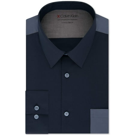 Calvin Klein Chemise Habillée Ajustée pour Hommes Performance à Boutons Marine 16-16 1/2