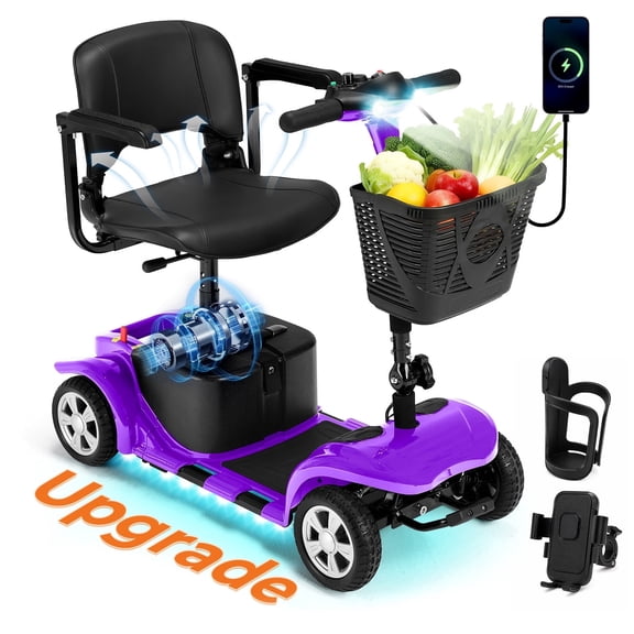 Arshin Improve 4 Wheel Mobility Scooter for Seniors,Foldable Powered Mobile Wheelchair for Adult 300lbs,Purple