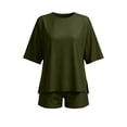 thumbnail image 4 of Costeam Womens Oversized 2 Piece Outfits Drop Shoulder Short Sleeve Side Slit Top Elastic High Waist Shorts Solid Color Soft Knit Casual Daily Loungewear Set, 4 of 8