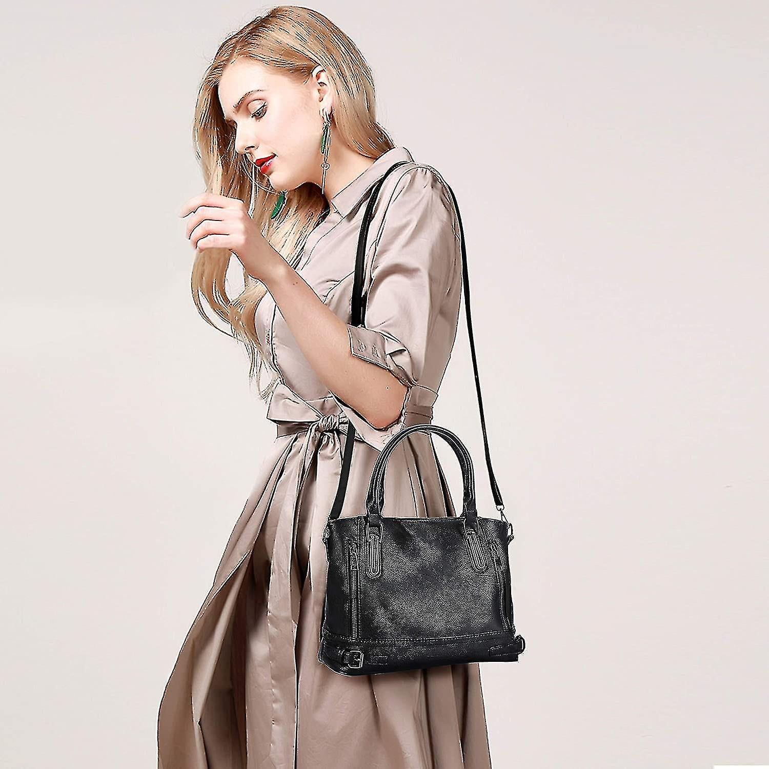 Vinbagge Ladies Leather Handbag Designer Top handle Bag Vintage Tote Crossbody Shoulder Bag Fashion Clutch For Women Black Walmart