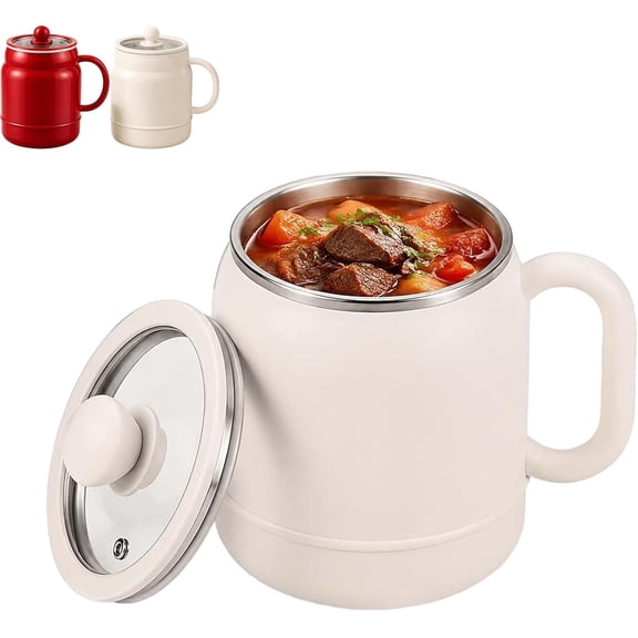 Multi-Function Portable Electric Stewing Cup,6 in 1 Portable Cooker，White-1 | Smart Touch Control, Double-Layer Insulation, 304 Stainless Steel Liner for Soup, Porridge, Rice and Milk