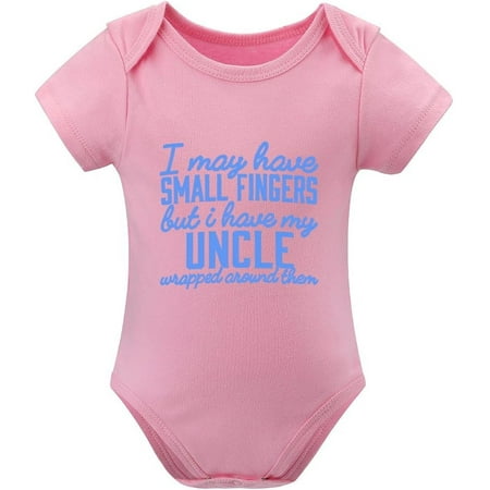 

I May Have Small Fingers But I Have My Uncle Wrapped Around Them Bodysuits Baby Boy Short Sleeve Boys Romper White