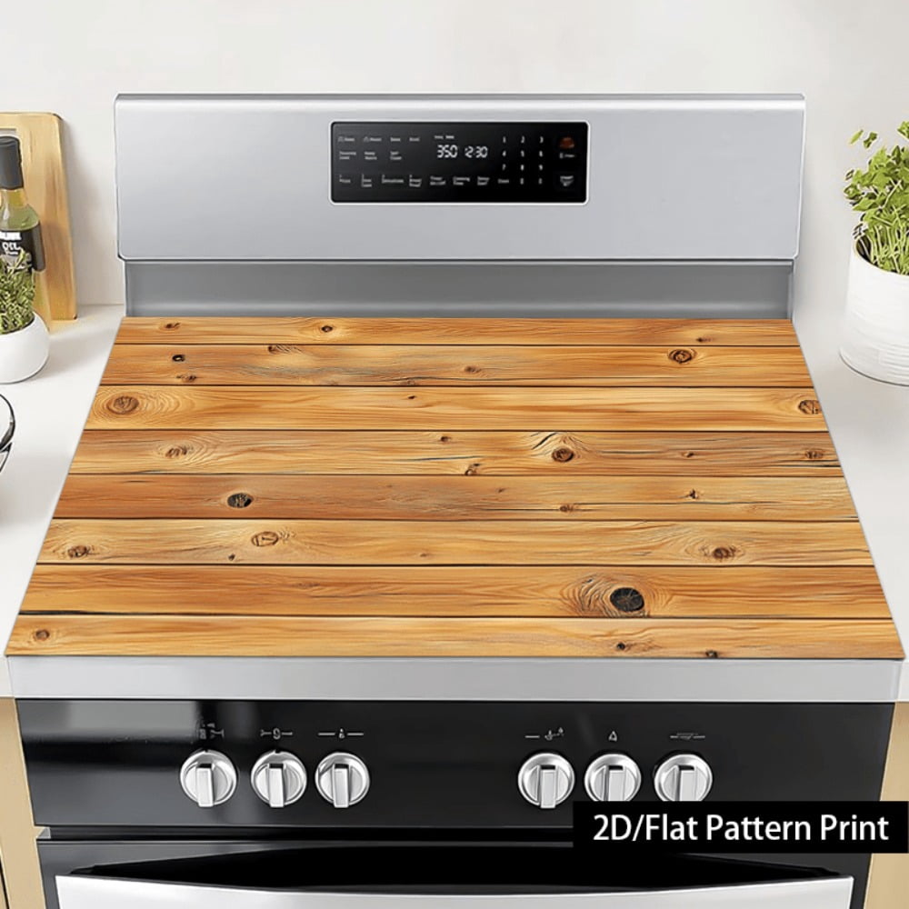1 piece, stove panel and cooktop panel protection pad, 2D flat Nordic natural style wood grain pattern kitchen decorative countertop pad, suitable for stoves, washing machines, dryers, coffee machine