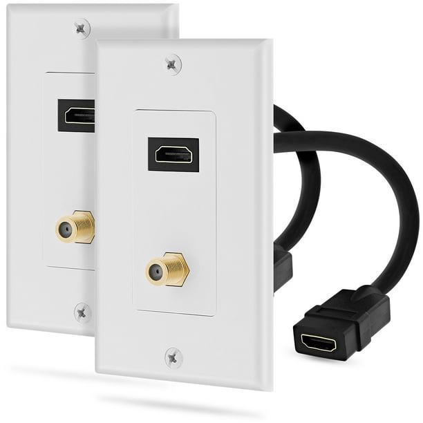 Fosmon [2 PACK] Plaque Murale W / 4 Pouces Plaqué Or Haute Vitesse HDMI 2.0 Câble et Prise de Connecteur F W / Ethernet Intégré - Blanc