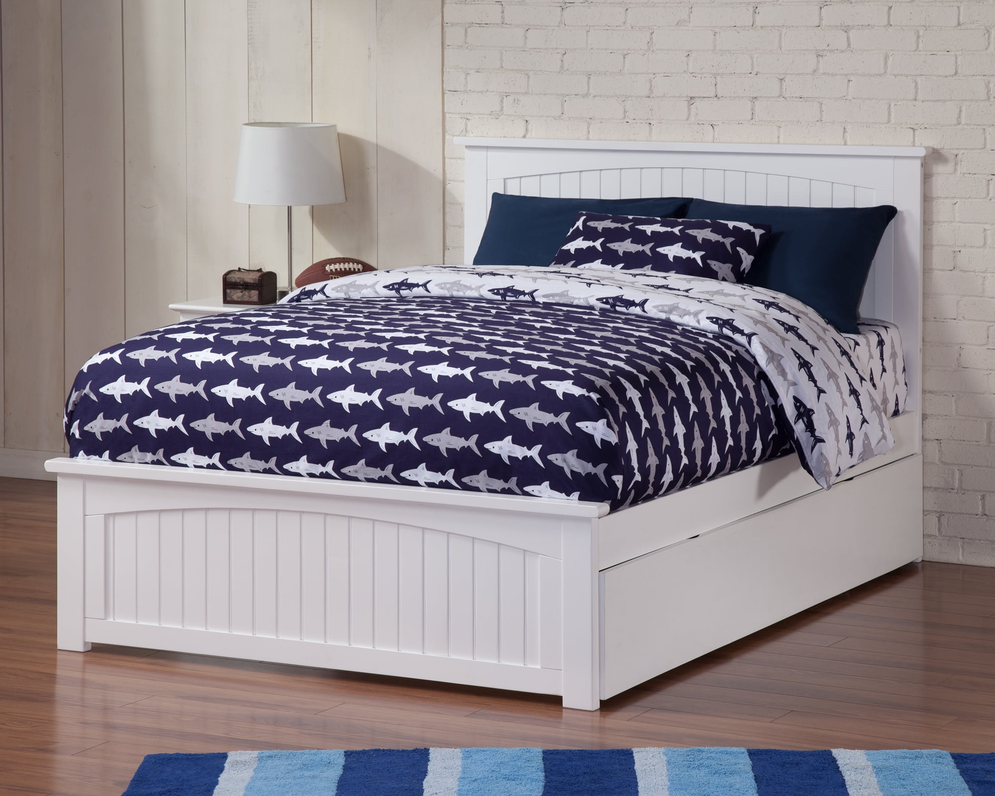 AFI Nantucket Queen Platform Bed with Wood Headboard Footboard & Twin XL Trundle, White