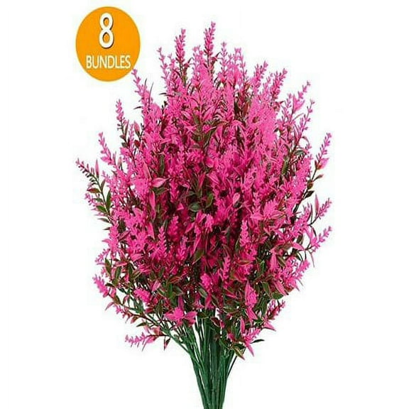 GRNSHTS 8 Bundles Outdoor Artificial Lavender Fake Flowers UV Resistant Shrubs, Faux Plastic Greenery for Indoor Outside Garden decoration