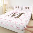thumbnail image 3 of Castle Fairy Boys Girls Letter Monogrammed M 4 Pieces Queen Sheet Sets,Kawaii Pink Bow Ultra Soft Flat Sheet,Animal Leopard Print Queen Fitted Sheet,Breathable Home Decor, 3 of 7