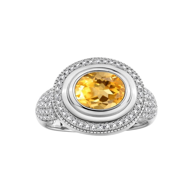 RYLOS Bagues pour Femmes Bague en Argent Sterling Classique Pierre Précieuse Ovale 9x7 mm et Diamants Novembre Citrine Bijoux Taille 8