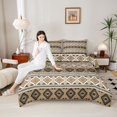 thumbnail image 4 of Feelyou Teens Mandala Aztec Full Size Comforter Sets, Bohemian Western Fashion Bedding Comforter Set, Khaki Triangle Abstract Reversible Bedding Sets, Super Cozy Room Decor, 3pcs, 4 of 8