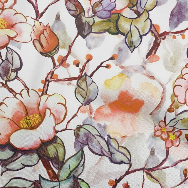 oneOone Tissu Polyester Spandex Orange Matériel de Robe à Fleurs Tissu Imprimé Tissu au Mètre 56 Pouces de Large