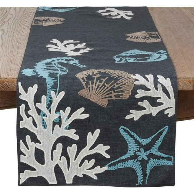 Saro Lifestyle 819.NB16108B 108 in. Sea Design Table Runner, Navy Blue