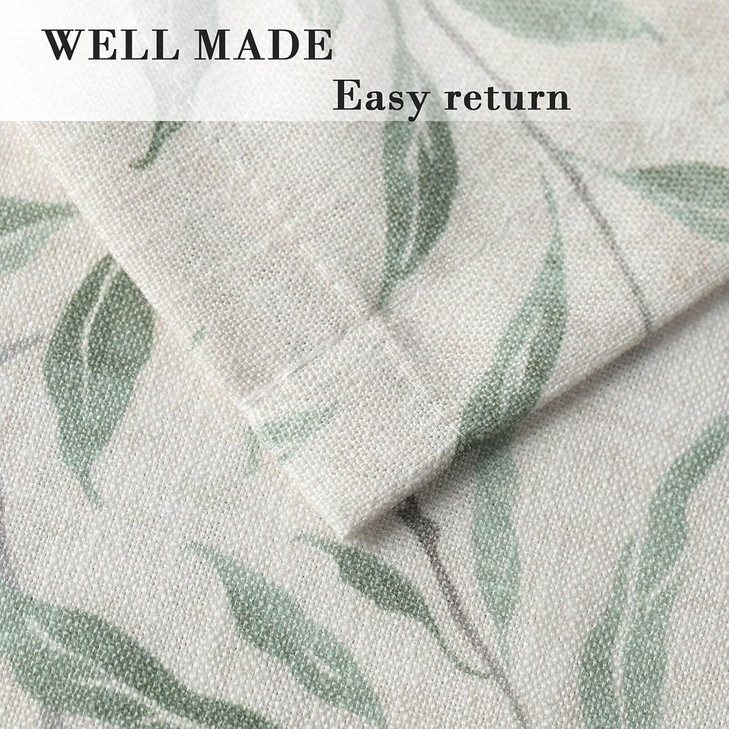Kitchen Curtains 24 Inch Length, Green Leaves Print Linen Texture Short Tier Curtains Rod Pocket Valances for Dining Room, 27.5 x 24, 2 Panels