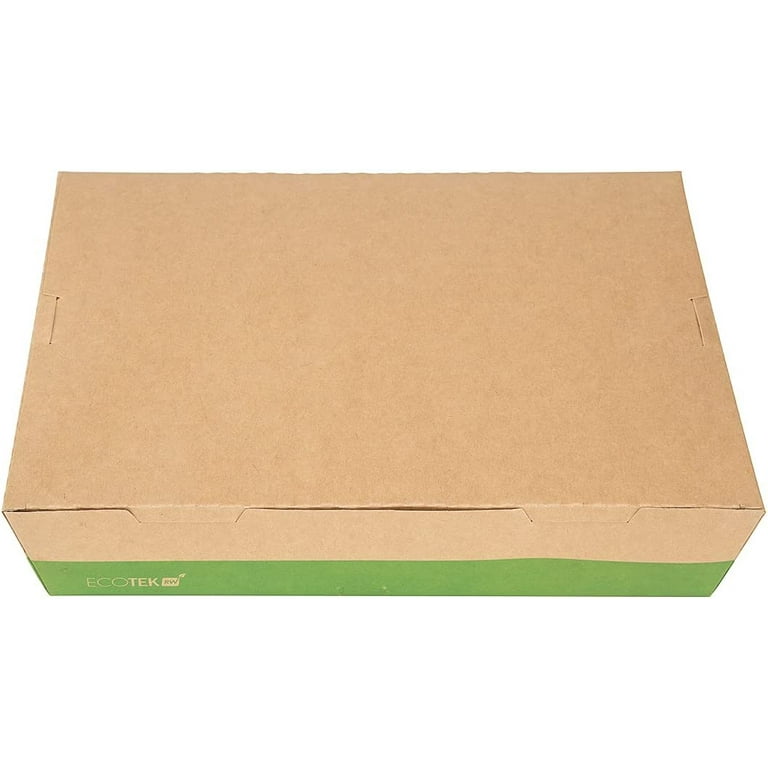 Eco Tek 78 oz Rectangle Kraft and Green Paper Bento Box - 3