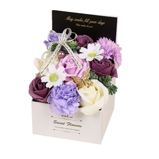 Jabón de baño con fragantes flores de clavel y rosa, jabón de flores como regalo, regalo púrpura