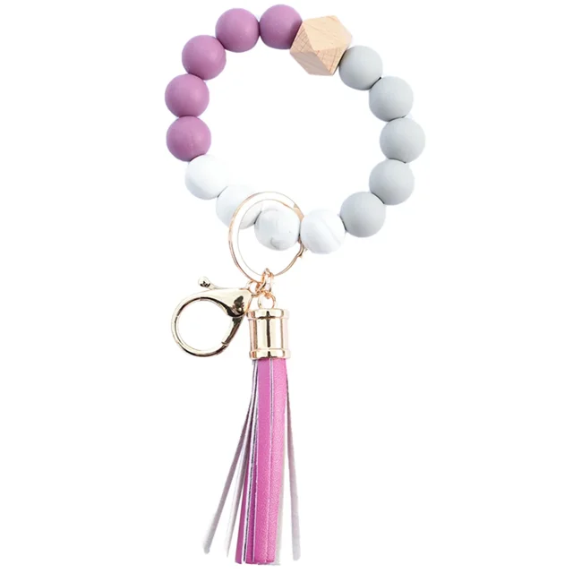 Fashion Creative Keychain Bracelet Wristlet Key Ring Beaded Bangle Key Chains For Women