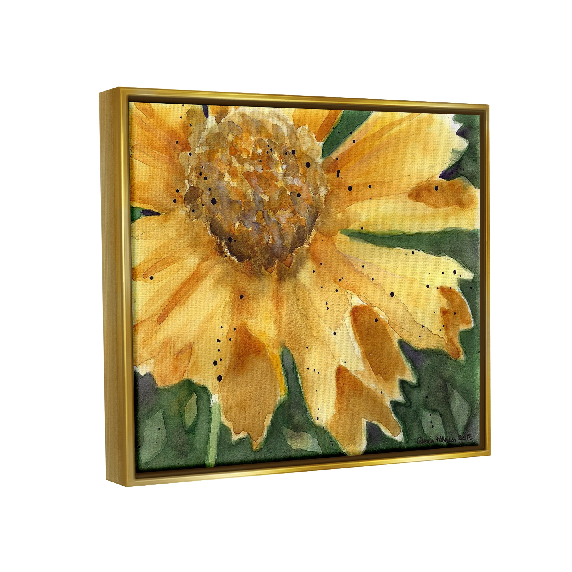 Stupell Industries Modern Sunflower Watercolor Botanical & Floral Painting Gold Floater Framed Art Print Wall Art, 31 x 25