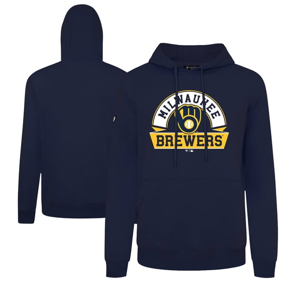 Men's Levelwear  Navy Milwaukee Brewers Podium Banner Arch Hoodie