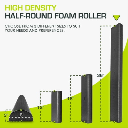 ProsourceFit High Density Half-Round Foam Rollers 12”, 18, 36 Black