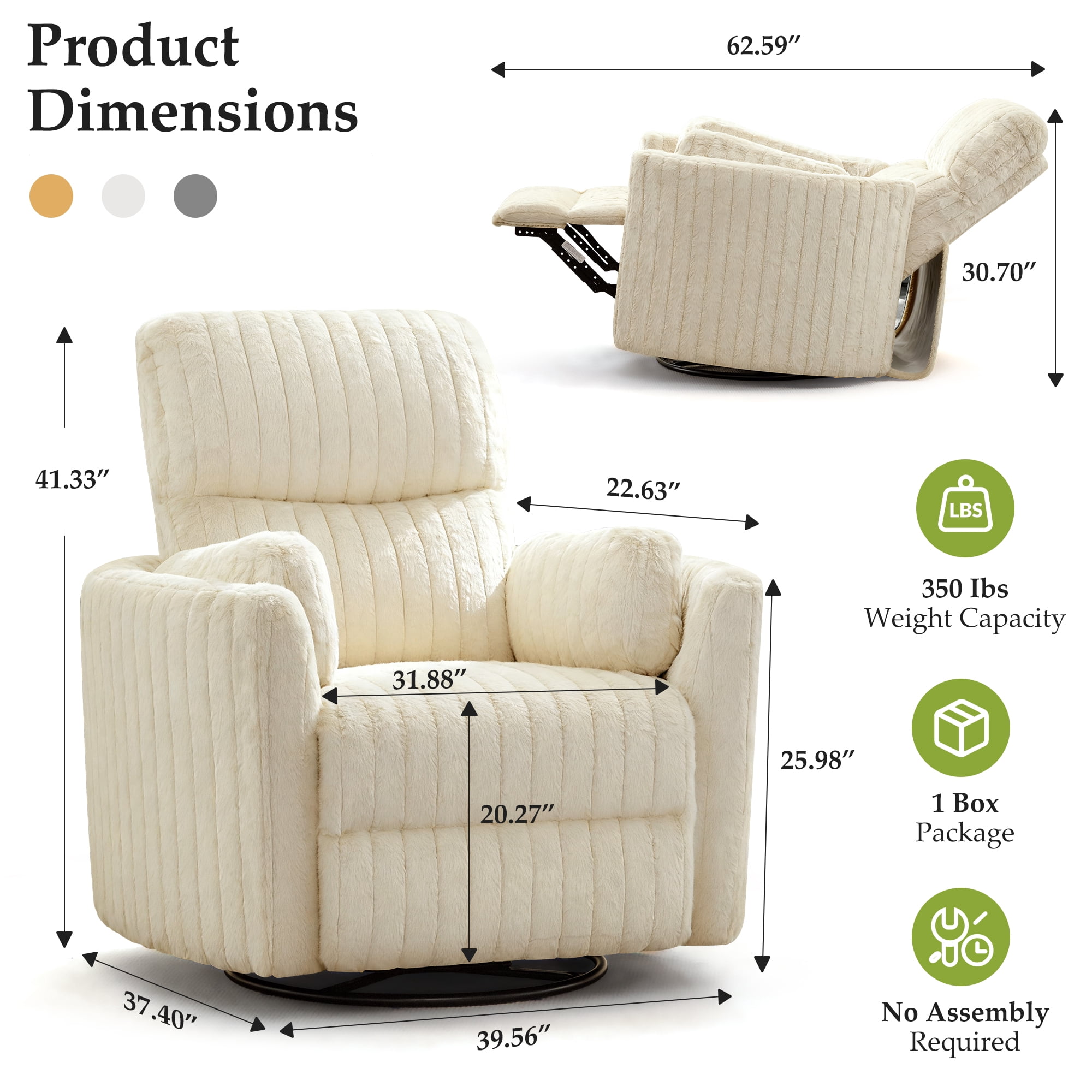 COOLHUT Electric Recliner Chair, Swivel Rocker Recliner Chair with USB Ports, Comfy Lay Flat Sofa with Footrest for Small Spaces, Living Room, One Box, Set of 1, Beige