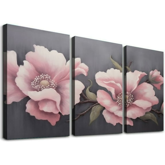JRXY Large Canvas Wall Art for Living Room Pink Pictures Modern Artwork Wall Decorations Wall Decor for Bedroom Pink Flower Easy to Hang 12''x16''X3 Panels 12x16x3pcs