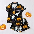 thumbnail image 4 of Womens Pajama Sets Satin Cozy Funny Pumpkin Print Fall Short‑Sleeve Halloween Pajamas for Women Set, 4 of 7