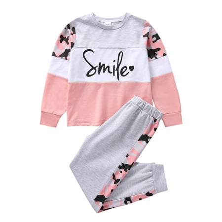 

Kids Girl Outfit Long Sleeve Camouflage Sweatshirt Pants Fall Winter Clothes
