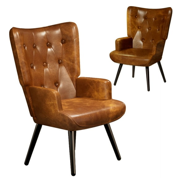 LAZY BUDDY Accent Chairs Set of 2, PU Leather Armchair Upholstered Wingback Chair for Living Room, Bedroom, Waiting Room