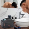 thumbnail image 2 of Neceser de viaje para hombre con compartimentos dobles, organizador de maquillaje cosmético de cuero de lona, kits de afeitado Dopp - Negro, 2 of 5