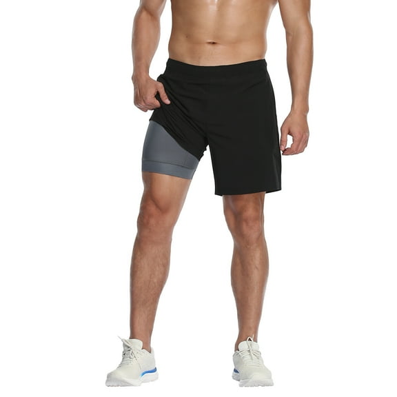 LRD Mens Performance Workout Shorts with Compression Liner 7 inch Inseam