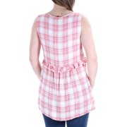 MAX STUDIO Womens Red Plaid Ruffled Sleeveless Button Up Top M