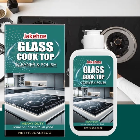 Glass Cook Top Cleaner & Polish, Heavy Duty Burned-On Food Remover, 100g/3.53oz, Gentle Formula, Streak-Free Shine