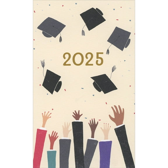 RSVP Greetings Outstretched Arms Throwing Grad Caps 2025 Money Holder / Gift Card Holder Graduation Card