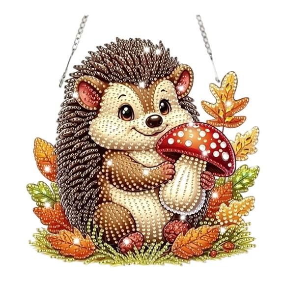 Kuokaa Fall Diamond Art Hanging Ornament Kit, DIY Autumn Gem Painting Suncatcher with Sparkling Plastic Gems, Printed Pattern and Hanging Cord, Window and Wall Decor (Hedgehog)