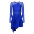 thumbnail image 3 of Doomiva Women Rhinestone Figure Skating Dress Mesh Long Sleeve Roller Skating Lyrical Dancewear Blue M, 3 of 7