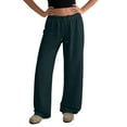 thumbnail image 2 of Uncuffed Pants for Women High Waisted Baggy Sweatpants Drawstring Elastic Waist Comfy Loose Fit Yoga Workout Long Trousers with Pockets Green M, 2 of 7
