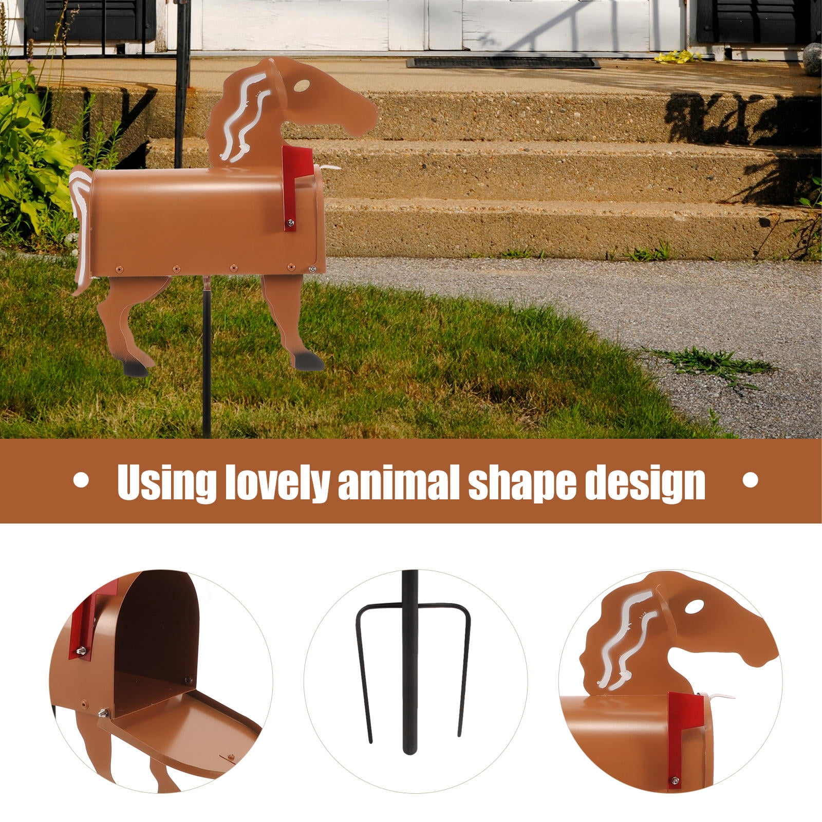 HONMEET Outdoor Wall-Mounted Mailbox Horse Shaped Iron 1Set 11.4X11X4.5In