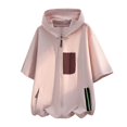 thumbnail image 4 of Puliio Men's Patch Pocket Zip Up Hoodie Oversized Short Sleeve Hooded Jackets Daily Casual Sweatshirts, 4 of 5