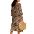 thumbnail image 2 of DISNIMO Mandala Flower Printed Womens 3/4 Sleeve Maxi Dresses Loose V Neck Dress Casual Midi Dress Beach Vacation Shift Dresses Fashion Spring Outfits, M, 2 of 6