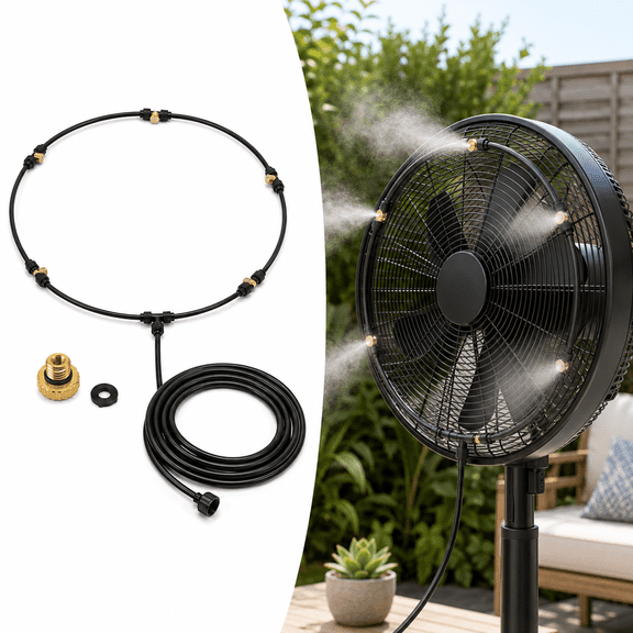 Outdoor Misting Fan Kit Monsoon Misting System Water Cooling Kit for Patio Garden 16 in