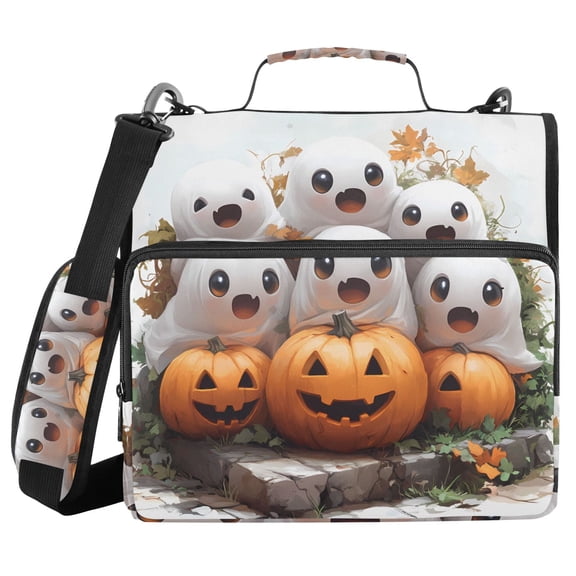 3 Ring Zipper Binder with Shoulder Strap Waterproof Trapper Keeper 2 Inch D-Ring 500 Sheets Capacity Lovely Ghosts Sit on Pumpkins