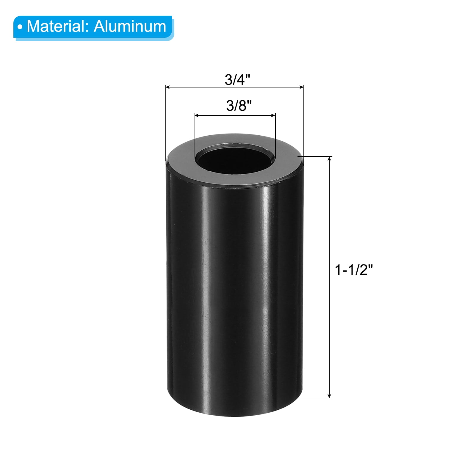 M10 Aluminum Spacers, 10 Pcs Metal Spacer Aluminum 3/8" ID x 3/4" OD x 1-1/2" L Standoff for 3/8" or M10 Screw Bolts
